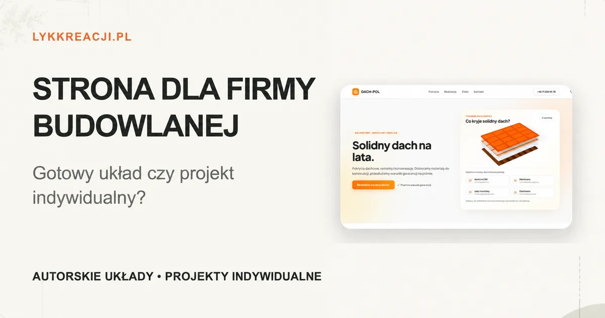 Okładka poradnika o stronie firmy budowlanej z makietą witryny dekarskiej