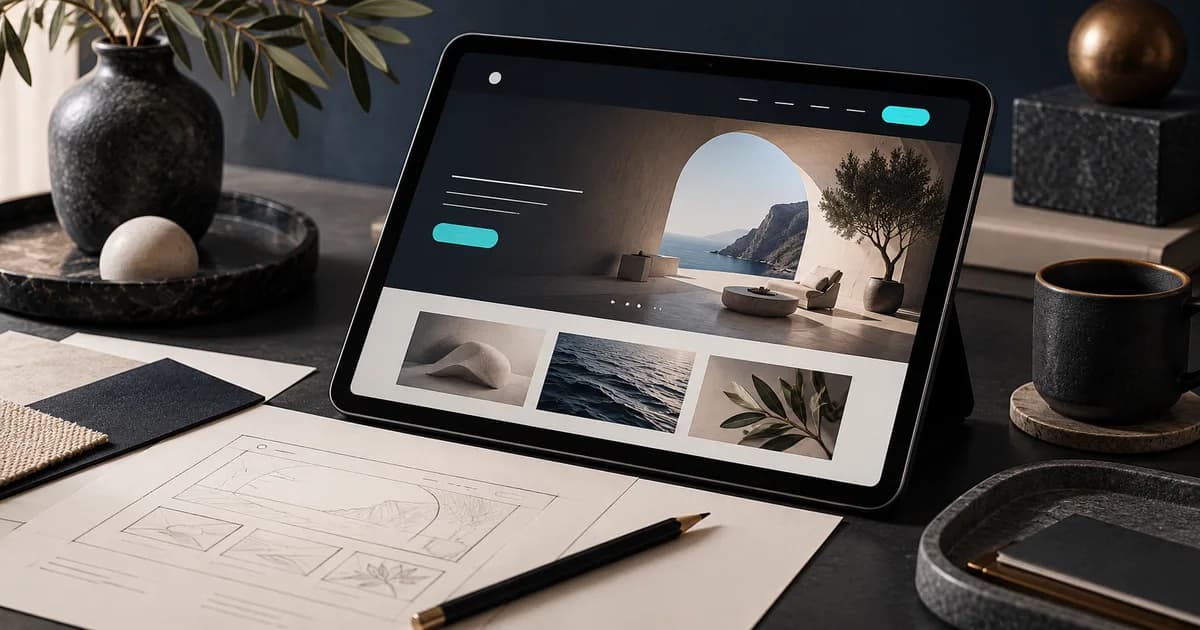 Prototyp strony na tablecie, siatka projektu i kontrastowe elementy nawigacji