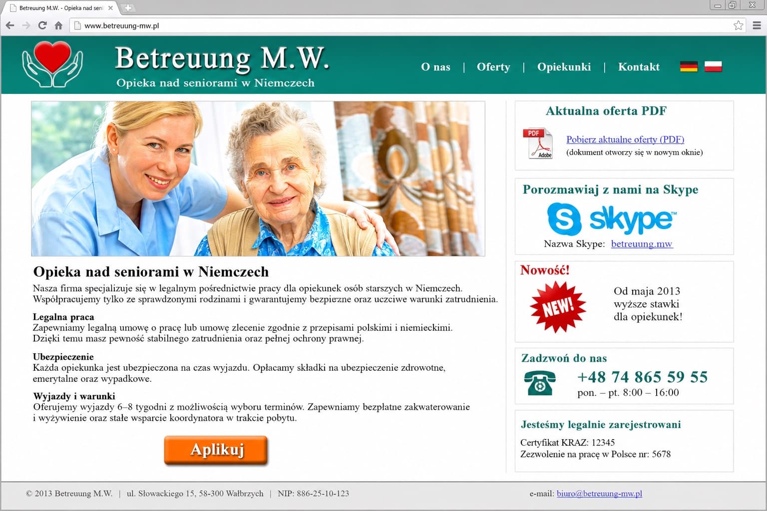 Betreuung M.W. — rekonstrukce předchozího webu